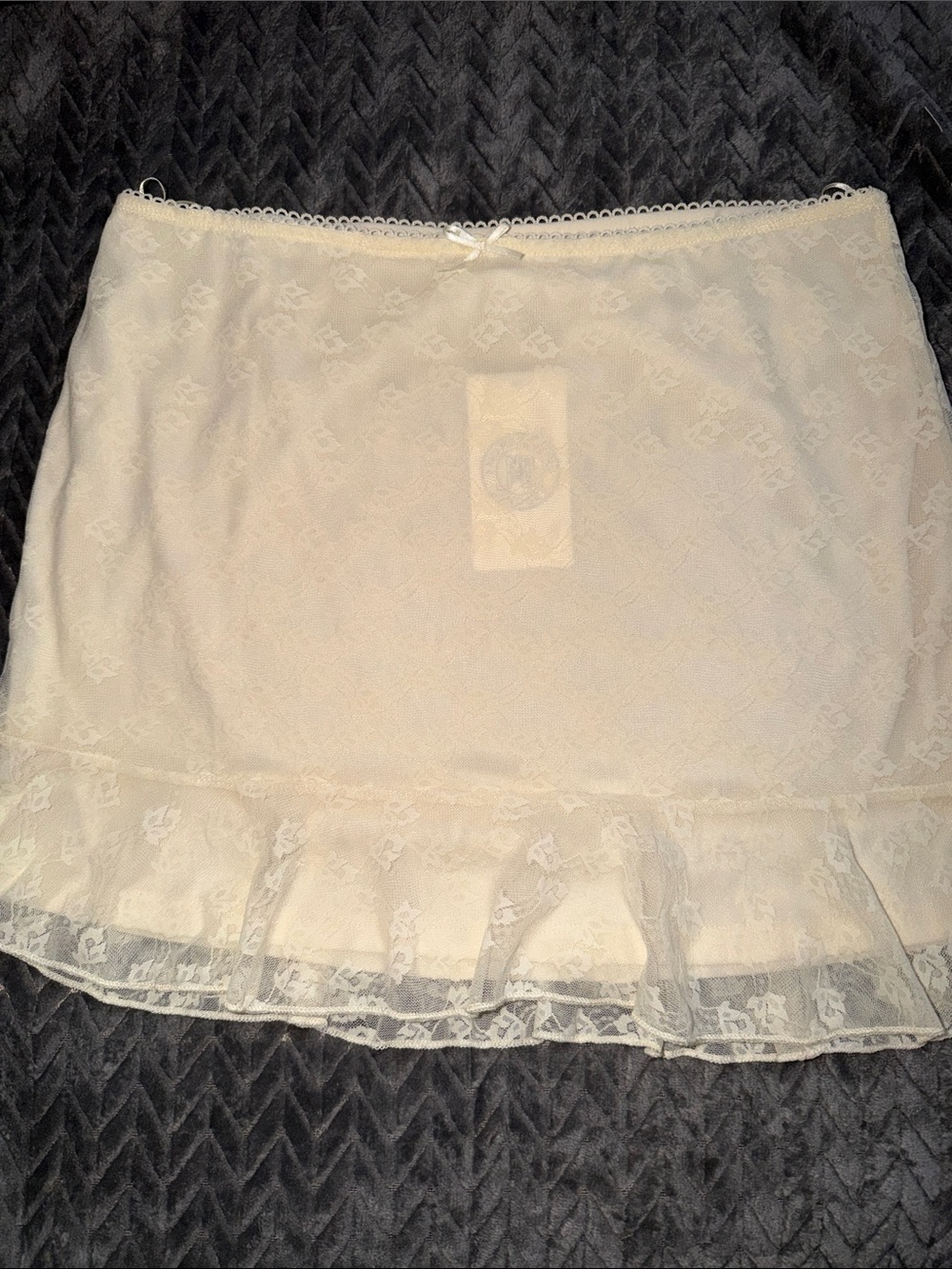 Ivory Lace Half Slip with Ruffle Hem Mini Skirt